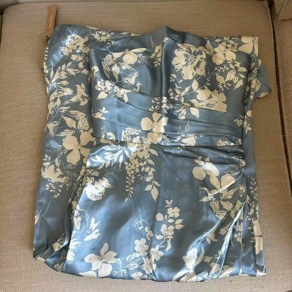 NWT Reformation Barrow Silk Maxi Dress Sz6 Aliso Blue White Floral Cocktail - Picture 5 of 10